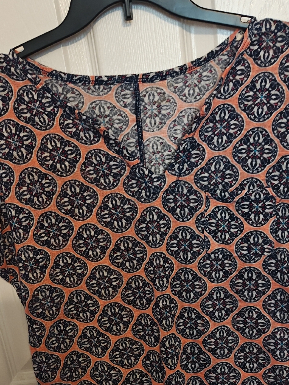 Women's Navy and Peach Printed Top